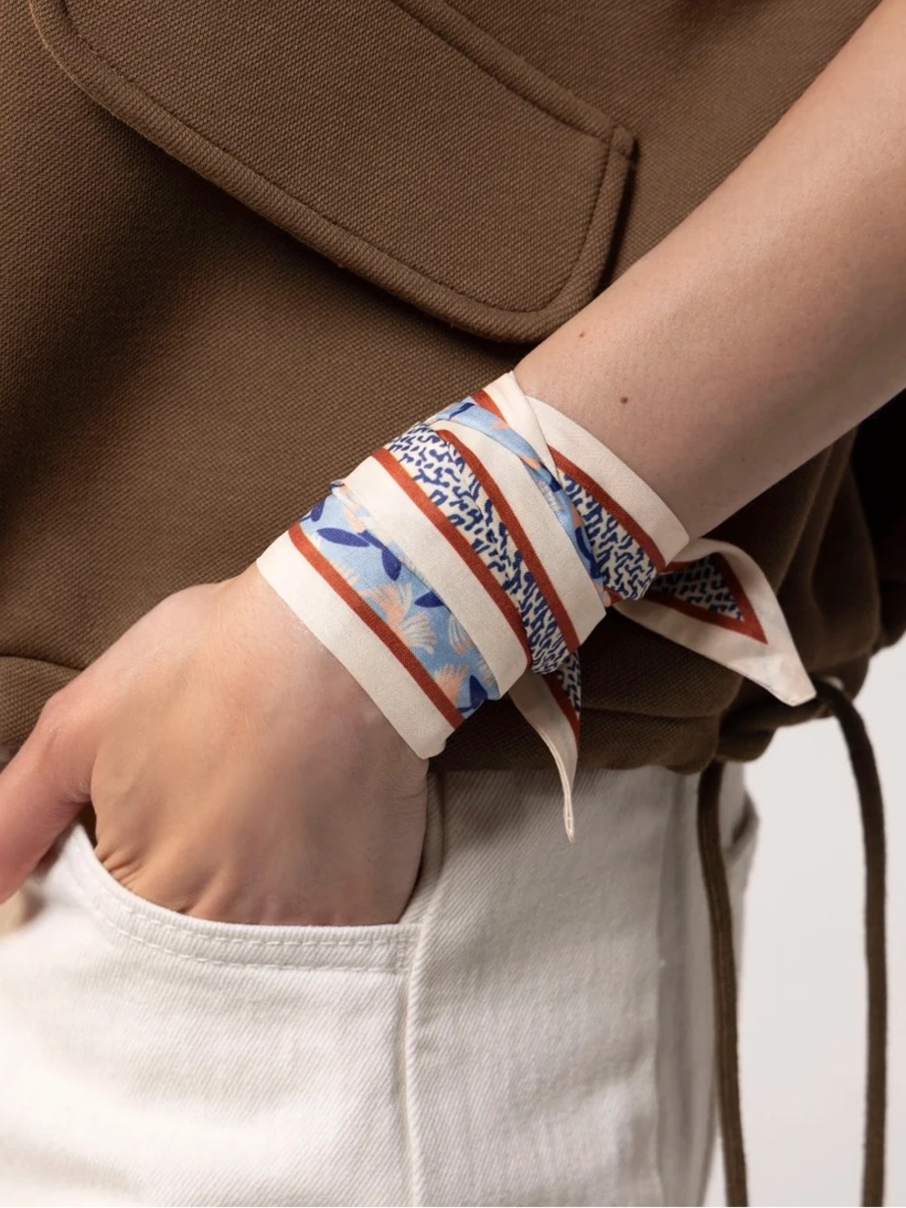 Twilly Scarf Multi Print Blue Cream & Apricot